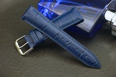進口皮料19mm收16mm高級感～真皮壓鱷魚皮紋錶帶armani蕭邦chopard錶Happy sport可代用～藍色