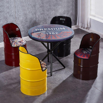【現貨精選】復古鐵桶椅子酒吧工業風油桶鐵皮凳創意小吃店儲物餐椅油漆桶凳子
