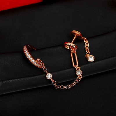 法國奢侈品牌Hermès愛馬仕玫瑰金色水鑽鏈條垂墜耳釘 耳骨夾 代購