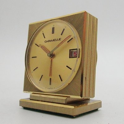 【timekeeper】  70年代瑞士製Caravelle方形七石機械鬧鐘(日期顯示)(盒裝品)-1(免運)