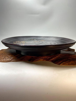 日本昭和早期著名漆木大師一善作實木胎高足茶托盤 干泡盤 日本