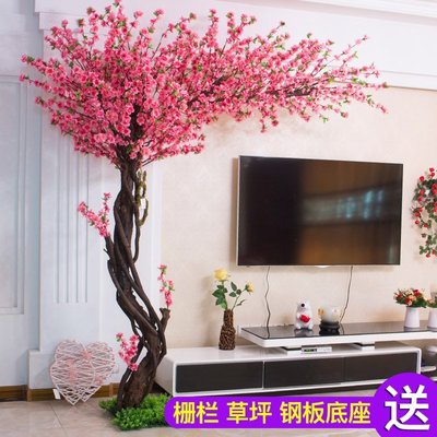熱銷 仿真桃花樹假樹櫻花樹新年人造樹客廳落地花大型室內裝飾絹花花藝