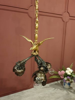 【卡卡頌   歐洲古董】1900s 法國老件  超俊美老鷹  藝術品等級  古董燈   特殊造型吊燈  l0296✬