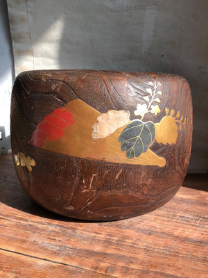 日本早期桐木金飾繪火缽 碳爐