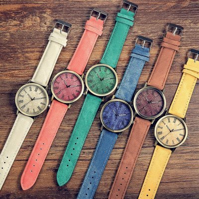 森尼3C-全新中性手錶女式男式牛仔風格復古羅馬數字 PU 皮革錶帶手錶時尚男孩女孩-品質保證