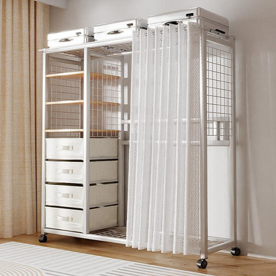 簡易衣柜布衣柜衣櫥簡易小戶型家用臥室出租房用開放式組裝鋼架柜
