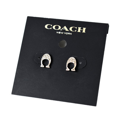 美國正品 COACH 水鑽C字耳針式耳環-銀色【現貨】