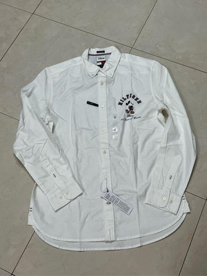 全新正品Tommy HILFIGER &amp; Disney迪士尼聯名款限量款男大人白色牛津長袖襯衫M號
