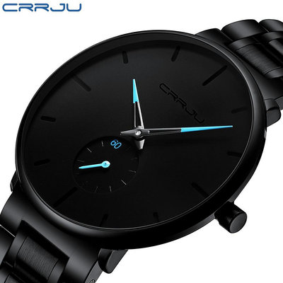 Crrju 男士時尚黑色不銹鋼手腕防水商務手錶 2150SX