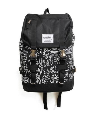 【Mr.Japan】日本限定 Keith Haring 後背包 雙排扣 出遊 中性 新款 包 側邊拉鍊 大容量 黑 預購
