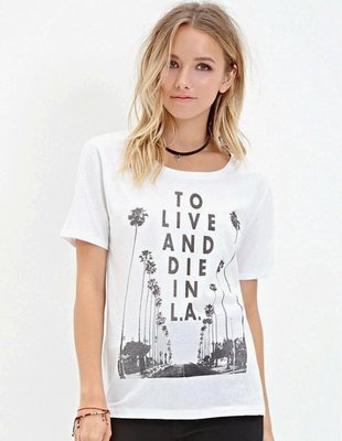 美國加州品牌 Lyric Culture 短袖圓領 T恤上衣 To live and die in LA 白色 S號M號