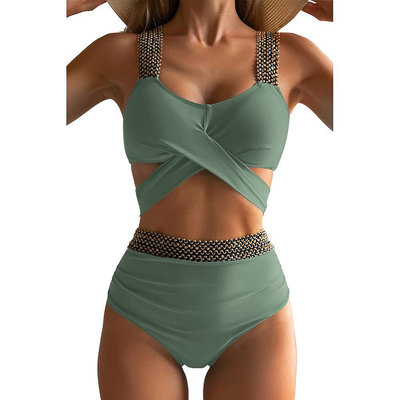 新款歐美比基尼分體緊身泳衣女性感交叉露背bikini泳裝