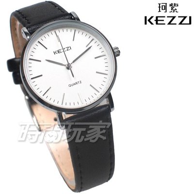 KEZZI珂紫 簡約時刻 浪漫唯美 流行腕錶 皮革錶帶 女錶 黑色 KE1687銀黑小【時間玩家】