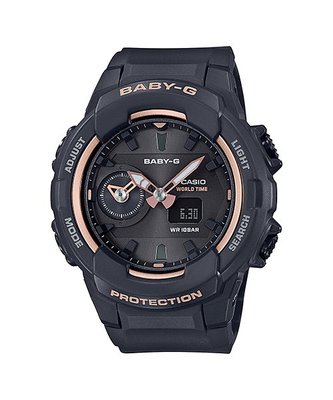 【CASIO BABY-G】BGA-230SA-1A 在錶圈內緣則以玫瑰金或粉紅金設計，為錶款增添質感