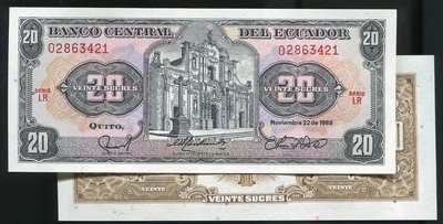 Ecuador (厄瓜多爾紙幣), P121A , 20-SUR. , 1988 , 品相全新UNC