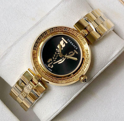 VERSACE Virtus Infinity 黑色錶盤 金色不鏽鋼錶帶 石英 女士手錶 VEZ400521