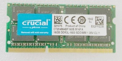 英睿達16G DDR3L-1600 SODIMM 1.35V CT204864BF160B筆電記憶體條