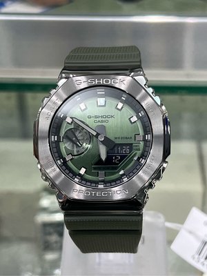 【金台鐘錶】CASIO卡西歐 G-SHOCK(GM-2100B-3A) 超人氣的八角(灰綠 x金屬)錶殼設計 農家橡樹