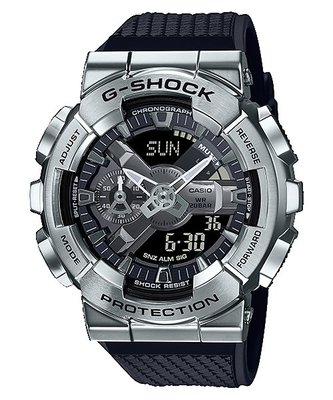 CASIO手錶公司貨G-SHOCK全金屬外殼銀色錶圈與錶盤設計GM-110-1A