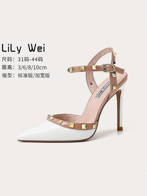 Lily Wei小碼涼鞋女313233鉚釘高跟鞋春夏包頭大碼女鞋41一43細跟-麵包の店