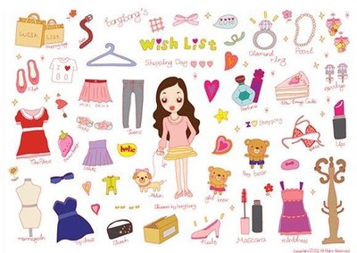 ＊YOOWOO＊【韓國空運 Pink Wish List 好姐妹派對 野餐 瘦身 購買清單 上學 甜點女孩 貼紙4入】
