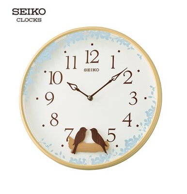 [時間達人] SEIKO CLOCK精工鳥語花香仿木小鳥鐘擺搖擺掛鐘 QXC237,33mm 時鐘 白面