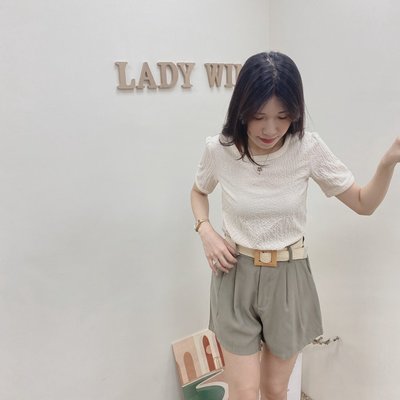 【熱賣精選】〖Lady Wink〗方頭編織腰帶短褲 杏綠
