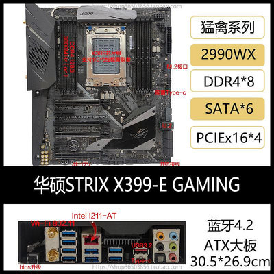 爆款*Asus/華碩 STRIX X399-E GAMING主板 猛禽AM4支持1 2代線程撕裂者-特價