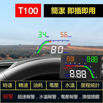 HUD擡頭顯示器T100 高清顯示無殘影 時速顯示 水溫顯示 油耗顯示 行車電腦 OBD2汽車平視顯示器 馬自達-優品