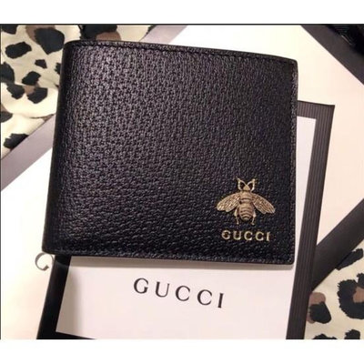 GUCCI 黑色 牛皮 蜜蜂款 8卡 對折 短夾 523664 專櫃正品