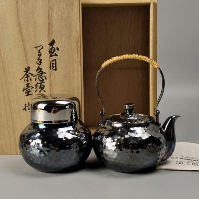 皆川堂造日本銅壺茶筒茶具套裝手打玉目，未使用過