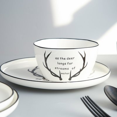 飯碗ins風單個創意北歐陶瓷家用個性餐具小碗可愛簡約4.5寸小湯碗-主推款