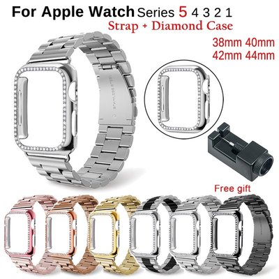 金屬錶帶 + 保護殼 Apple Watch 38mm 42mm 40mm 44mm 不銹鋼錶帶 蘋果手錶金屬錶帶