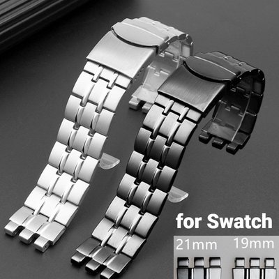 實心不銹鋼錶帶 19 毫米 21 毫米適用於 Swatch 男士黑色銀色手錶金屬錶帶 YVS451 YVS435 YCS