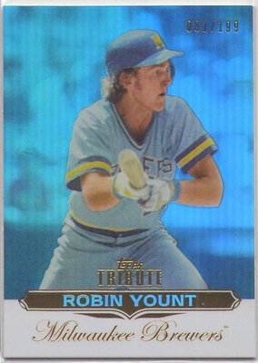 名人堂 已退休強打 Robin Yount 2011 Topps Tribute 高價卡包 超美藍光亮面限量卡