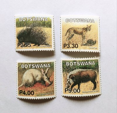 # 2002年 南非洲波札那共和國(Botswana)郵票 2.75角~5角(p)  新票4張 非洲動物郵票(如說明)！