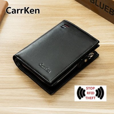 CarrKen錢包男士短款歐美豎款多卡位按扣零錢包時尚按扣卡包RFID