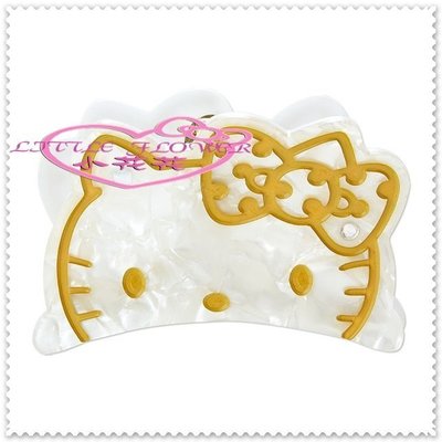 小花花日本精品♥ Hello Kitty 鯊魚夾 造型夾髮夾 髮飾  白色大臉 金邊 /99926700