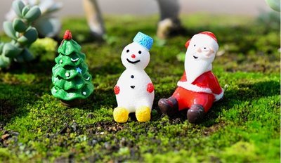 【微景小舖】聖誕樹+可愛雪人+聖誕老公公(3入) 松樹DIY雪景造景 聖誕節素材裝飾 微景觀多肉植物苔蘚盆栽擺件拍攝道具