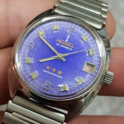 SWISS ☆寶藍面☆NOBEL 瑞士錶☆35mm 老錶 機械錶 F1