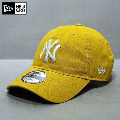 UU代購#NewEra帽子女夏天韓國代購9FORTY軟頂大標NY鴨舌帽MLB棒球帽黃色