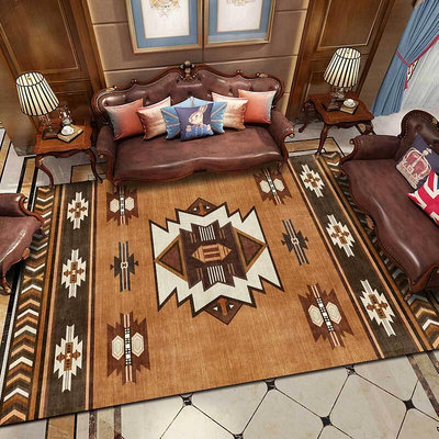 跨境代發印第安土黃棕色簡約幾何民族風客廳臥室床邊地毯地墊