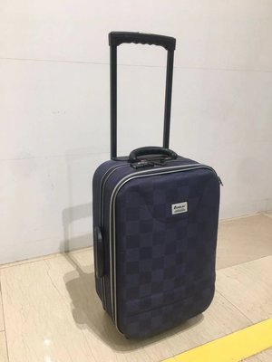 【附有使用視頻】22吋 深藍色 Echolac 布/皮 單向輪行李箱/拉桿箱/登機箱/旅行箱 背面有2個中小型的外袋