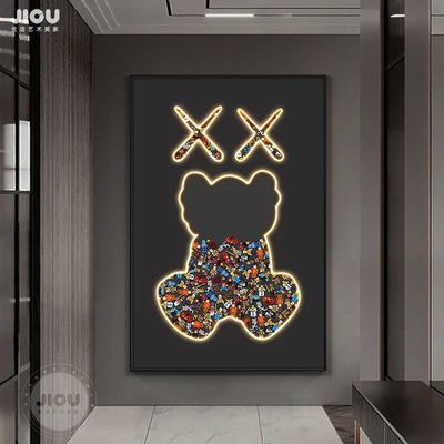 特賣-kaws樂高玄關裝飾畫LED發光燈畫走廊過道背景墻暴力熊掛畫實物畫