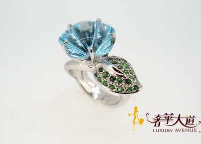 ＊奢華大道國際精品＊【J0556】天然藍色拓帕石(黃玉)造型戒指