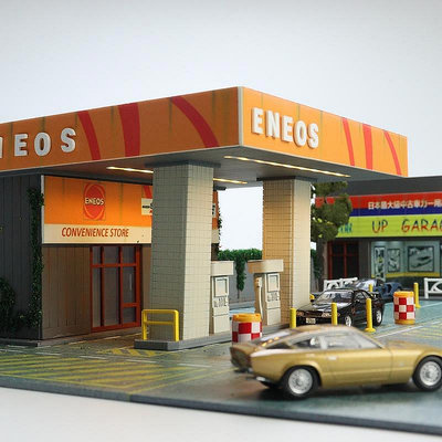 【熱賣精選】收藏模型車 車模型 預1:64 Magic City魔都模型ENEOS加油站&amp;中古車展廳場景汽車模型