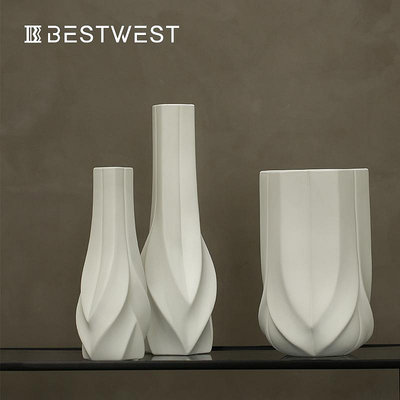 花瓶簡約白色不規則幾何陶瓷大花瓶 家居客廳花器裝飾品