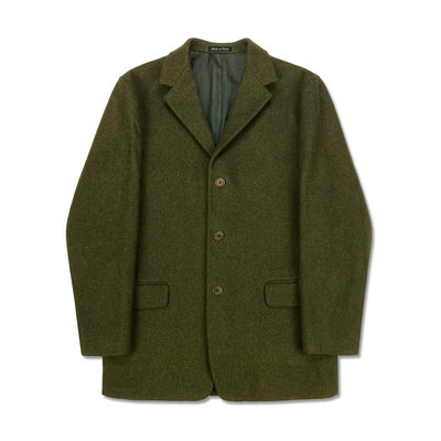 [極新品] Calvin Klein Jeans 卡文克萊 橄欖綠色單排釦純羊毛中版大衣 義大利製 42號(XL)