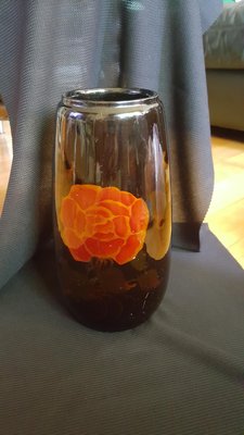 日本漆器玫瑰花瓶~木胎漆器瓶~老件年代不詳(高28公分，瓶口寬10公分)疑似日本七寶燒