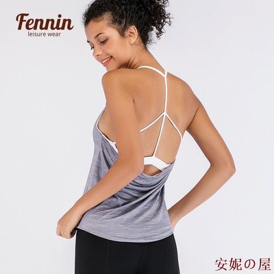 好好先生Fenin 運動背心女假兩件長版美背寬鬆健身瑜伽胸墊上衣